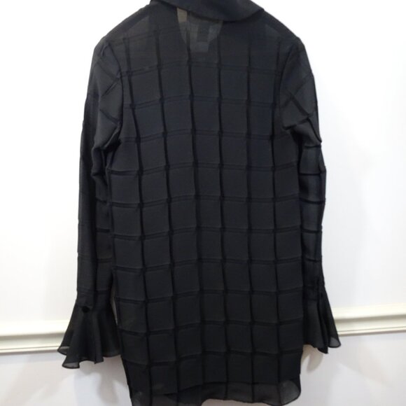 Yoshimi Koyama Paris Sheer Black Blouse Size M Velvet Buttons Patchwork Lagenloo - Picture 7 of 7